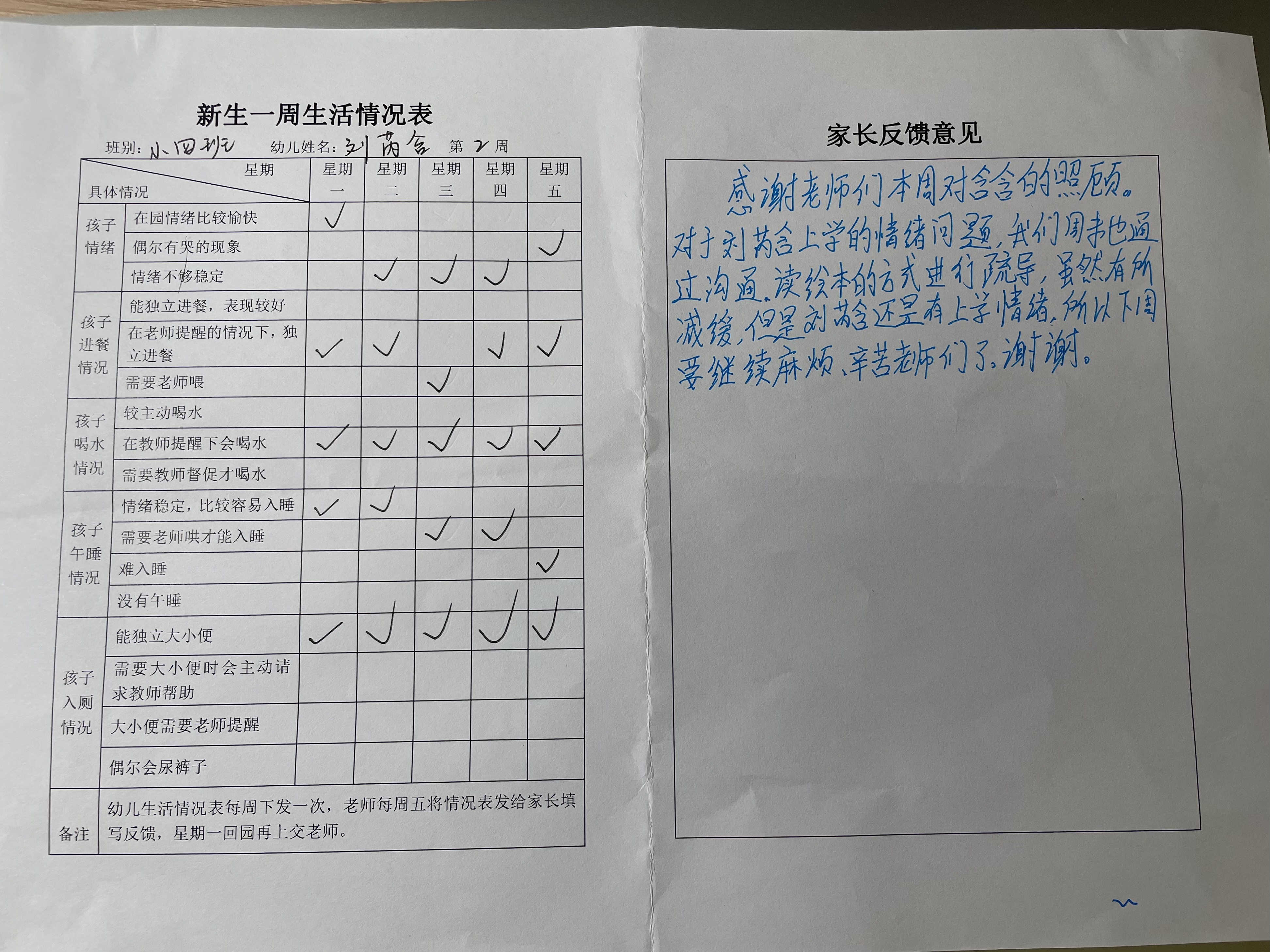 图3、第2周生活情况表