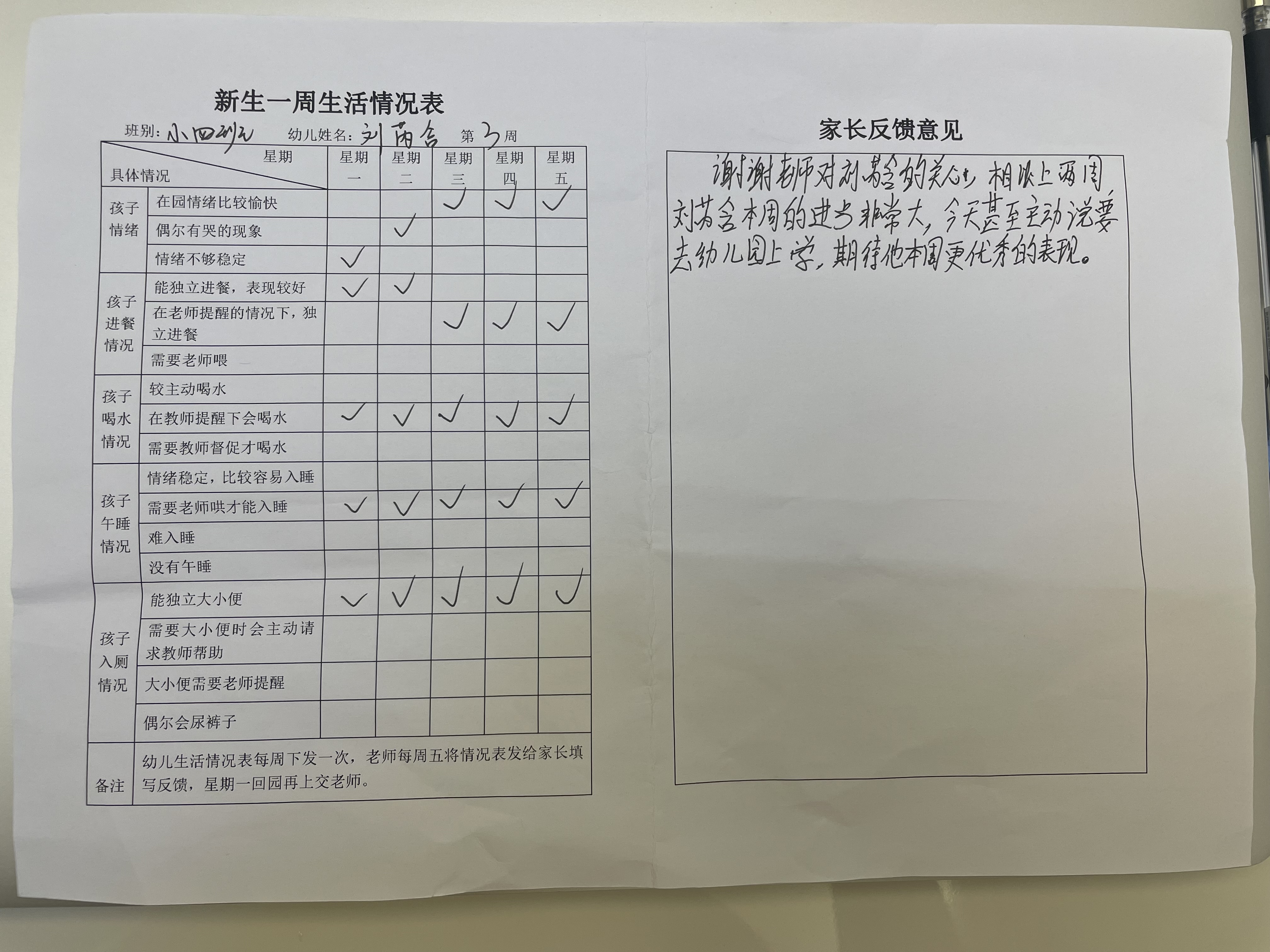 图4、第3周生活情况表